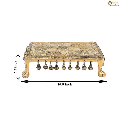 Brass Designer Puja Chowki Pedestal Antique Furniture Home Pooja Room Décor 2.5"