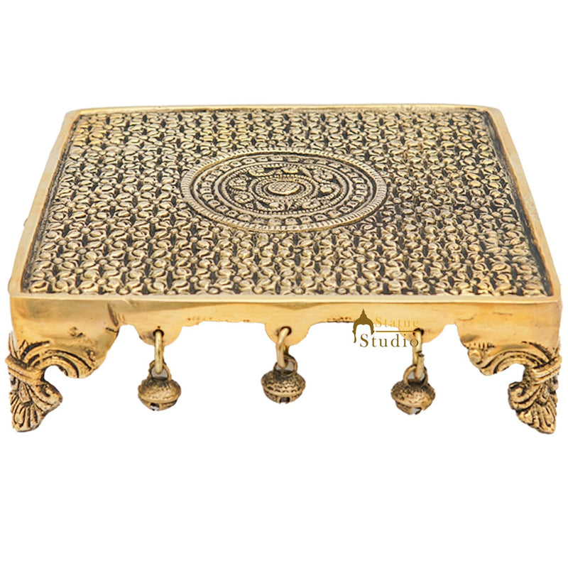 Brass Designer Puja Chowki Pedestal Antique Furniture Home Pooja Room Décor 2"