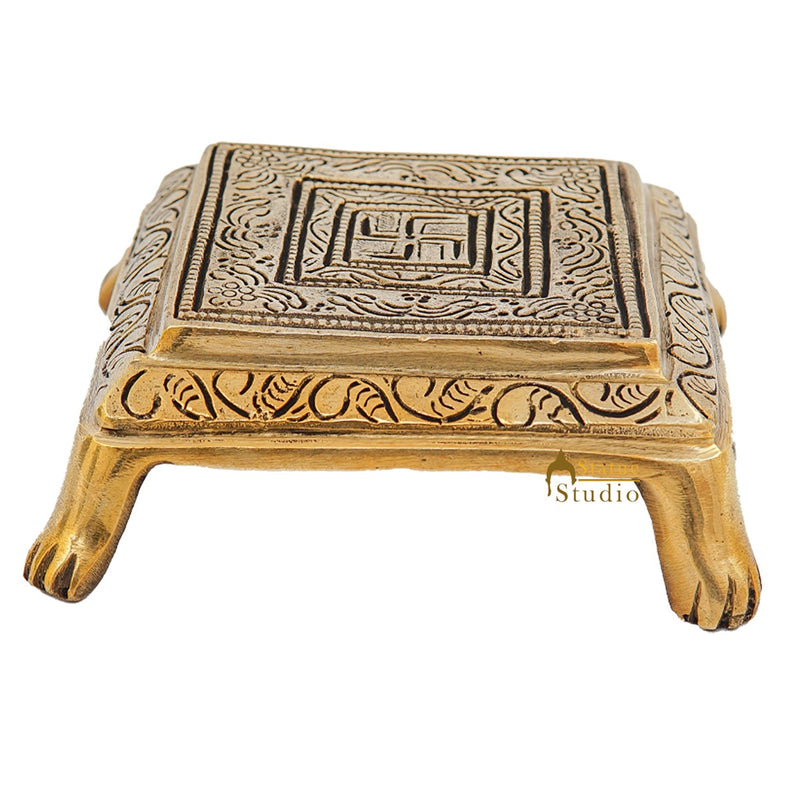 Brass Designer Puja Chowki Pedestal Antique Furniture Home Pooja Room Décor 1.5"