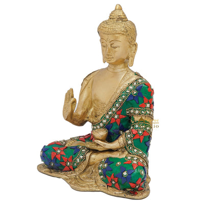Brass Blessing Buddha Statue Home Office Desk Table Décor Gift Showpiece 8"