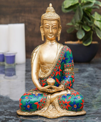 Brass Buddha Statue Home Office Garden Décor Corporate Gift Showpiece Idol 8"