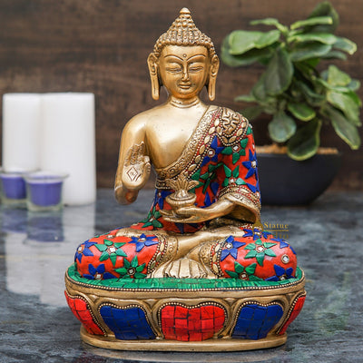 Brass Buddha Idol Showpiece 9 Inch