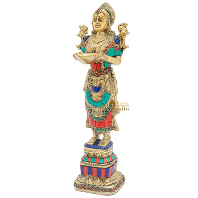 Brass Deeplakshmi Statue For Home Puja Room Diwali Décor Idol Showpiece 13"