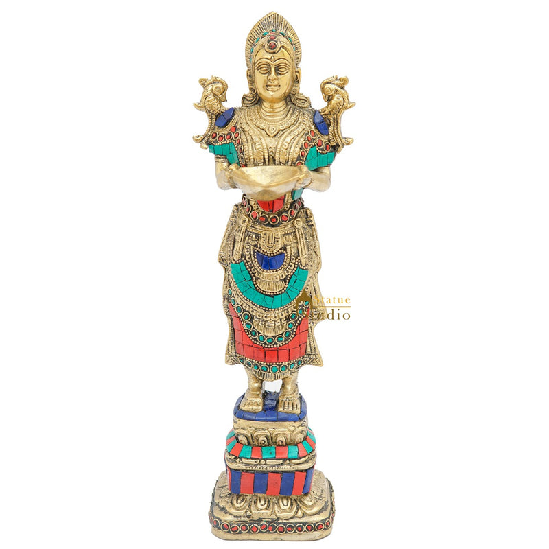 Brass Deeplakshmi Statue For Home Puja Room Diwali Décor Idol Showpiece 13"