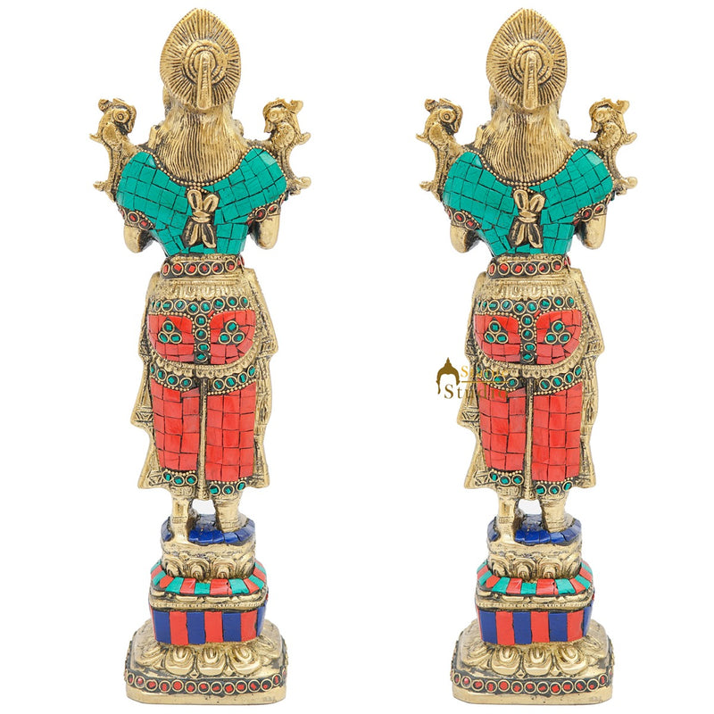 Brass Deeplakshmi Pair Statue For Home Puja Room Diwali Décor Idol Showpiece 13"