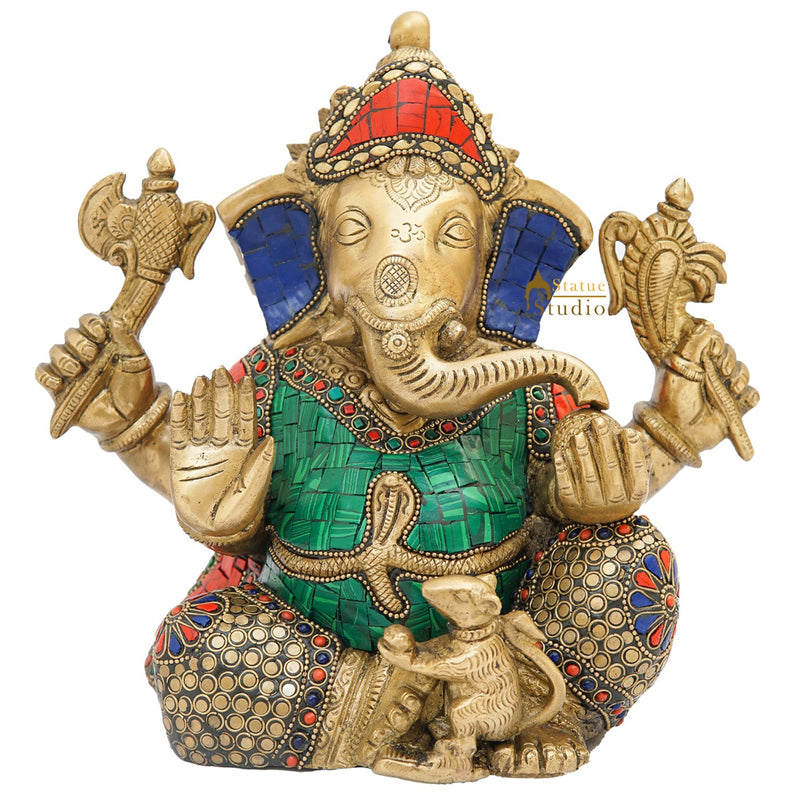 Brass Ganesha Statue Sitting Idol Home Office Diwali Room Décor Showpiece 9"