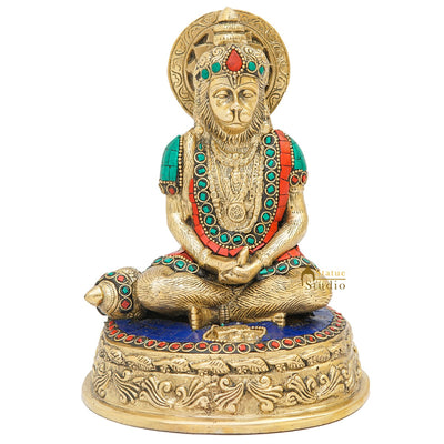 Brass Hanuman Idol Mahabali Hindu God Statue Home Puja Room Décor Showpiece 7"