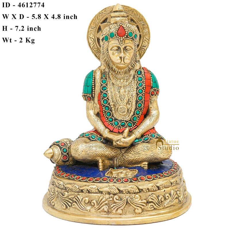 Brass Hanuman Idol Mahabali Hindu God Statue Home Puja Room Décor Showpiece 7"