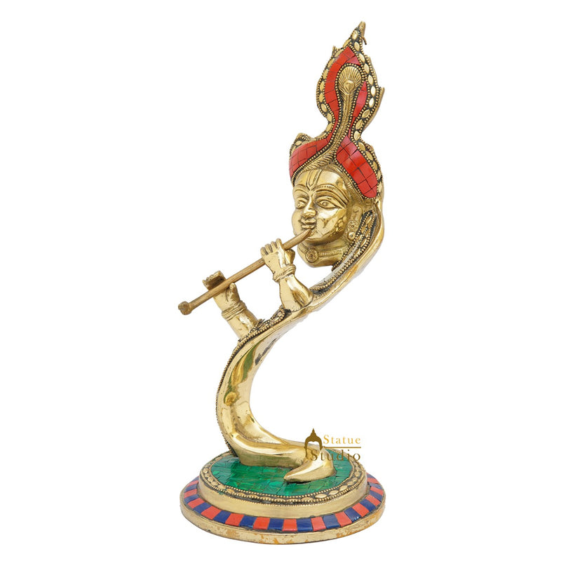 Brass Designer Krishna Face Idol Home Office Diwali Décor Gift Showpiece 13"