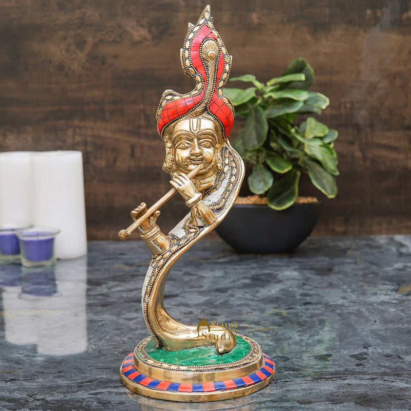 Brass Krishna Face Idol Showpiece 13 Inch