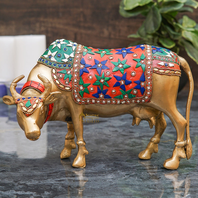 Brass Holy Cow Idol Diwali Showpiece 7 Inch