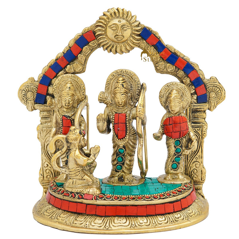 Brass Small Ram Darbar Family Idol Home Pooja Room Décor Showpiece Statue 7"