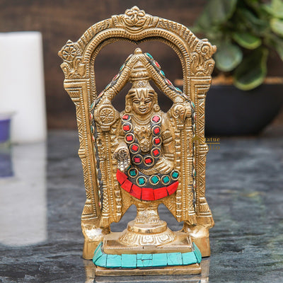 Brass Tirupathi Balaji Venkateshvara Idol Home Pooja Temple Décor Statue 6"