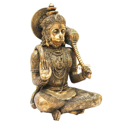 Brass Antique Hanuman Idol Home Office Pooja Room Décor Gift Statue 11"