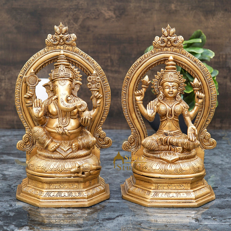Brass Ganesha Lakshmi Idol Diwali Pooja Room Home Décor Gift Statue 11"