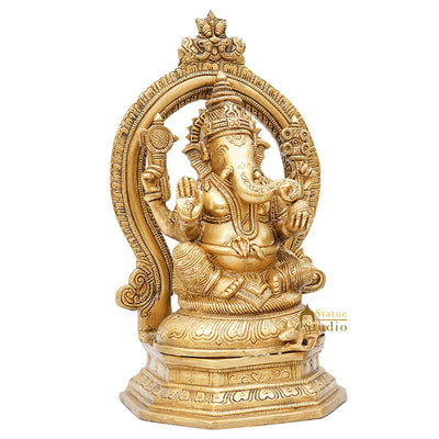 Brass Ganesha Idol Diwali Pooja Room Home Décor Gift Ganpati Statue 11"