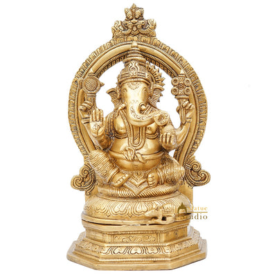 Brass Ganesha Idol Diwali Pooja Room Home Décor Gift Ganpati Statue 11"