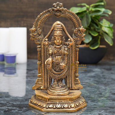 Brass Tirupathi Balaji Venkateshvara Idol Home Pooja Temple Décor Statue 9"