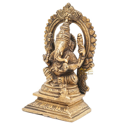 Brass Ganesha Statue Ganpati Idol Home Pooja Office Décor Diwali Gift Idol 6.5"
