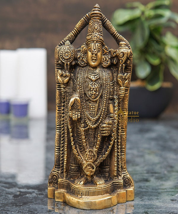 Brass Tirupathi Balaji Venkateshvara Idol Home Pooja Temple Décor Statue 7"