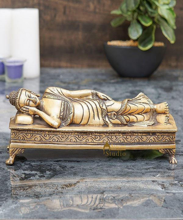 Brass Sleeping Buddha Rate Antique Showpiece For Home Office Décor Gift Idol 3"