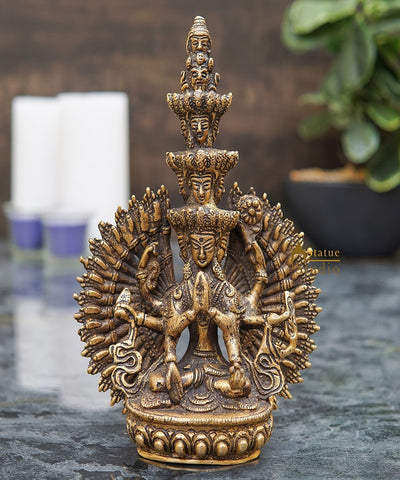 Brass Buddha Avalokiteshvara Chenrezig Idol For Home Office Décor Statue 7"