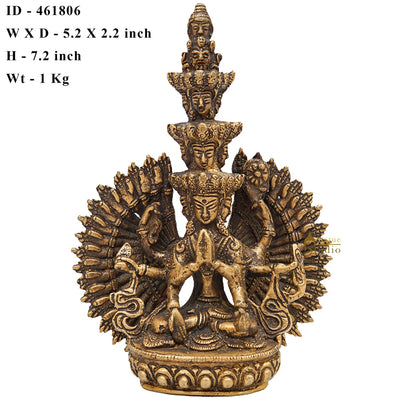 Brass Buddha Avalokiteshvara Chenrezig Idol For Home Office Décor Statue 7"