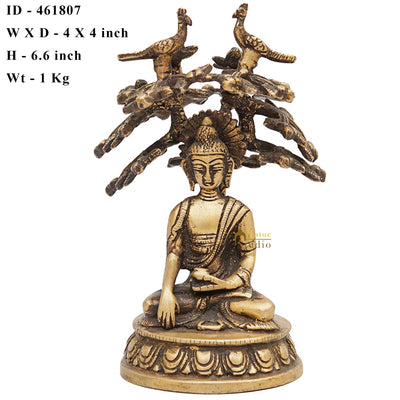 Brass Antique Rare Buddha Statue Small Sitting Under Tree Gift Showpiece 6"