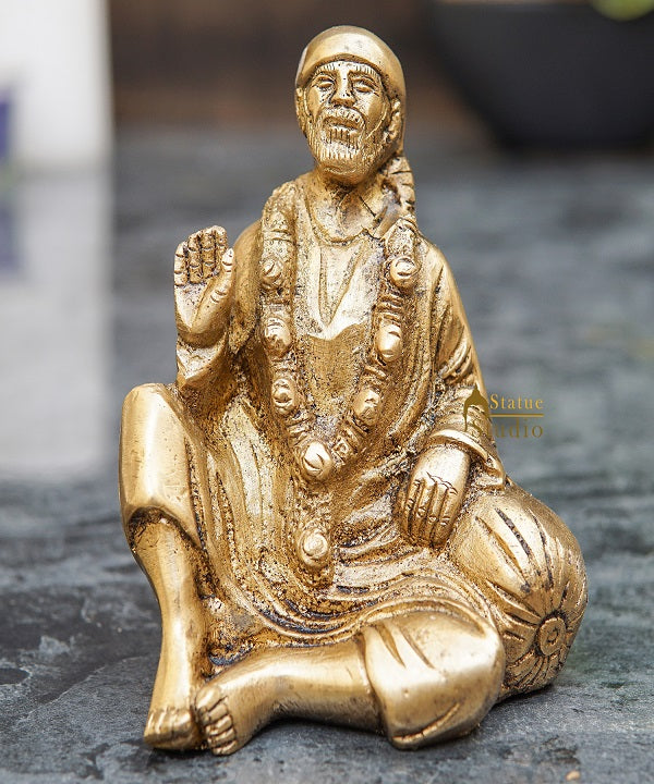 Brass Sai Baba Idol Home Temple Pooja Room Décor Statue Showpiece 4"