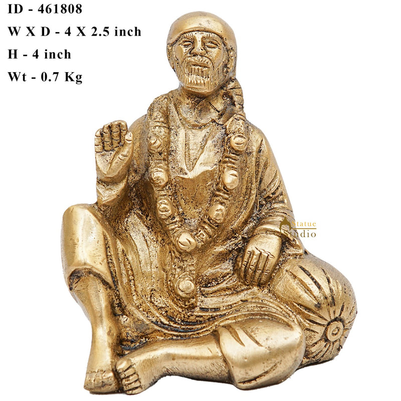 Brass Sai Baba Idol Home Temple Pooja Room Décor Statue Showpiece 4"