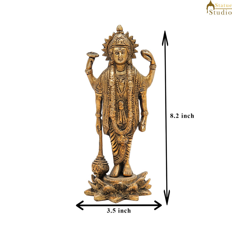 Brass Hindu Lord Vishnu Idol For Home Pooja Room Décor Gift Statue 8"