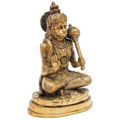 Brass Antique Hanuman Idol Home Office Pooja Room Décor Gift Statue 7"