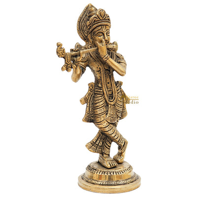 Brass Antique Krishna Idol For Home Office Desk Table Décor Gift Statue 8.5"