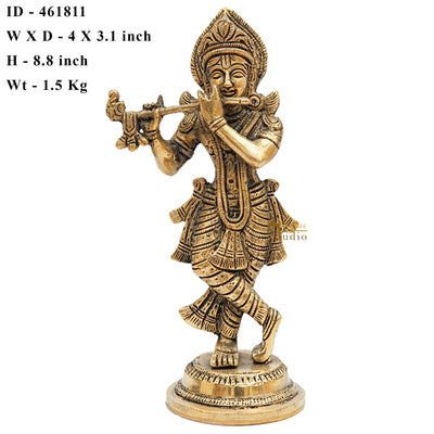 Brass Antique Krishna Idol For Home Office Desk Table Décor Gift Statue 8.5"