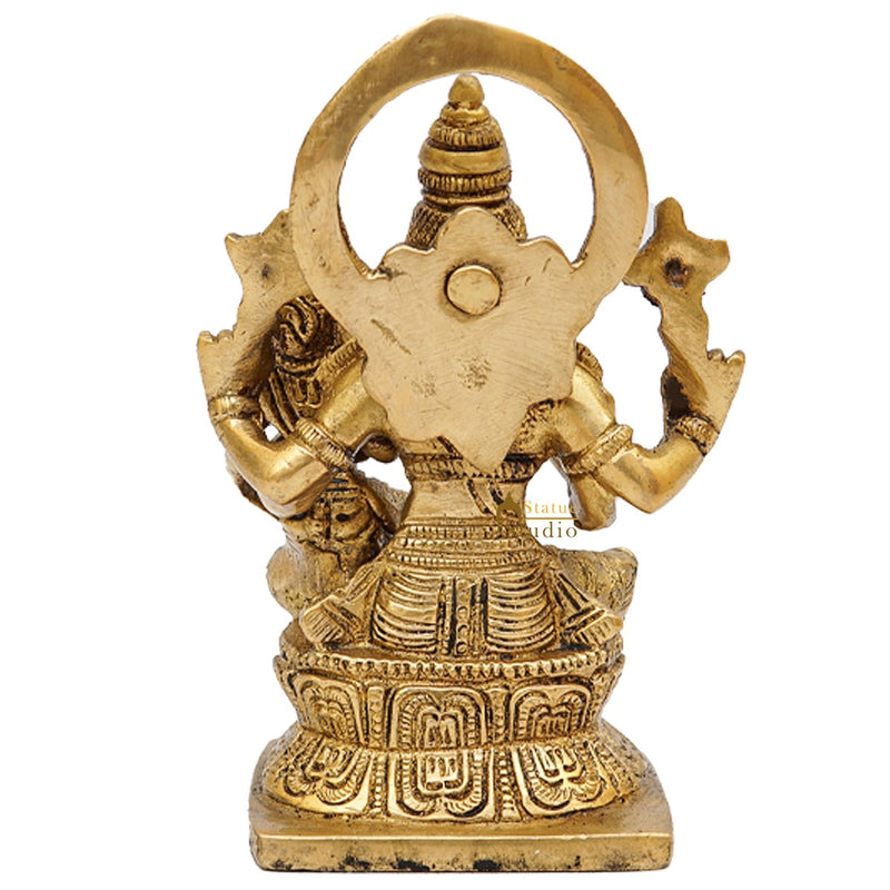 Brass Narsingh Laxmi Idol Under Serpent Religious Lucky Décor Statue 5"