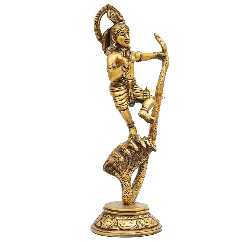 Brass Antique Krishna Idol Dancing On Snake For Home Office Desk Table Décor Gift Rare Statue 13"