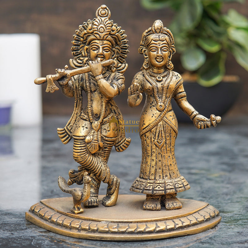 Brass Small Radha Krishna Idol For Home Temple Pooja Room Décor Gift 6"