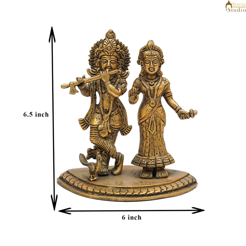 Brass Small Radha Krishna Idol For Home Temple Pooja Room Décor Gift 6"