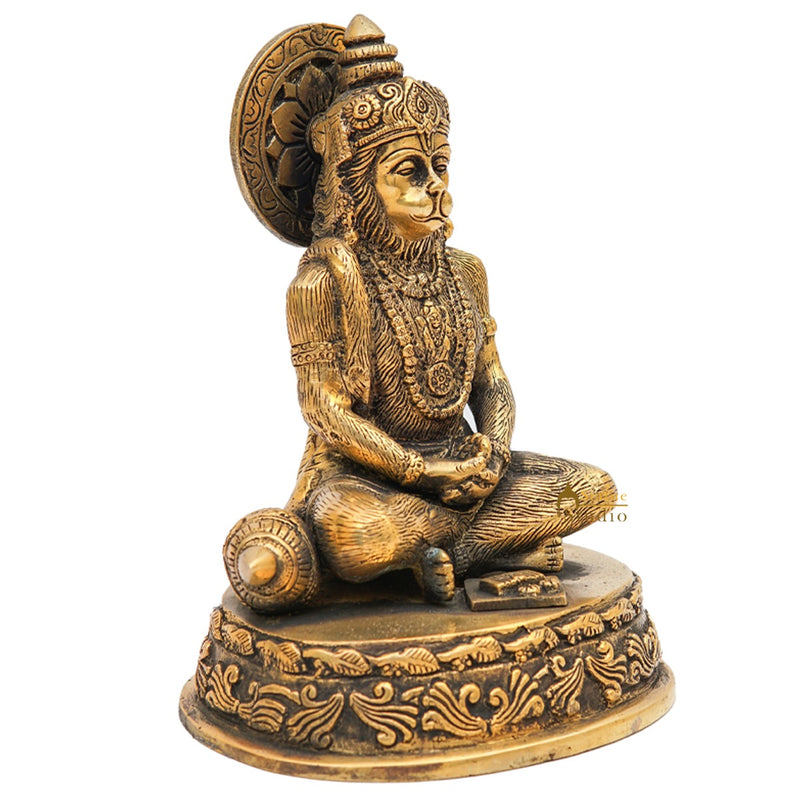 Brass Lord Hanuman Meditation Idol For Home Pooja Room Décor Showpiece 7"