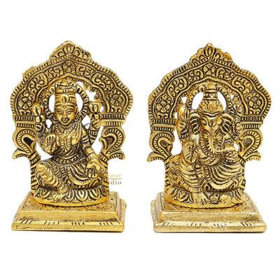 Metal Oxidized Ganesha Lakshmi Diwali Home Décor Corporate Gift Idol Statue 4.5"