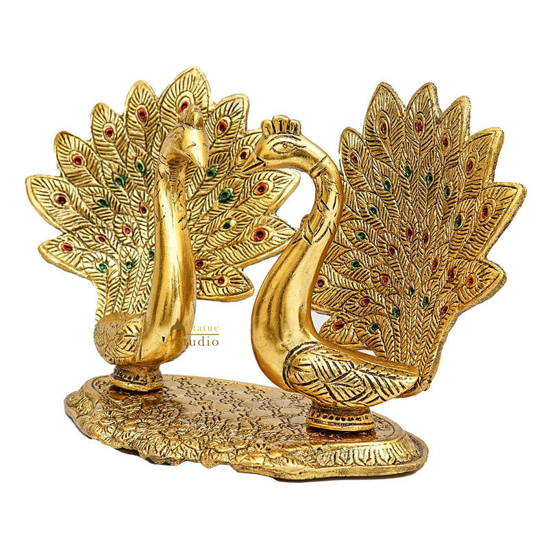 Metal Oxidized Peacock Pair Diwali Home Décor Corporate Gift Idol Statue Showpiece 5"