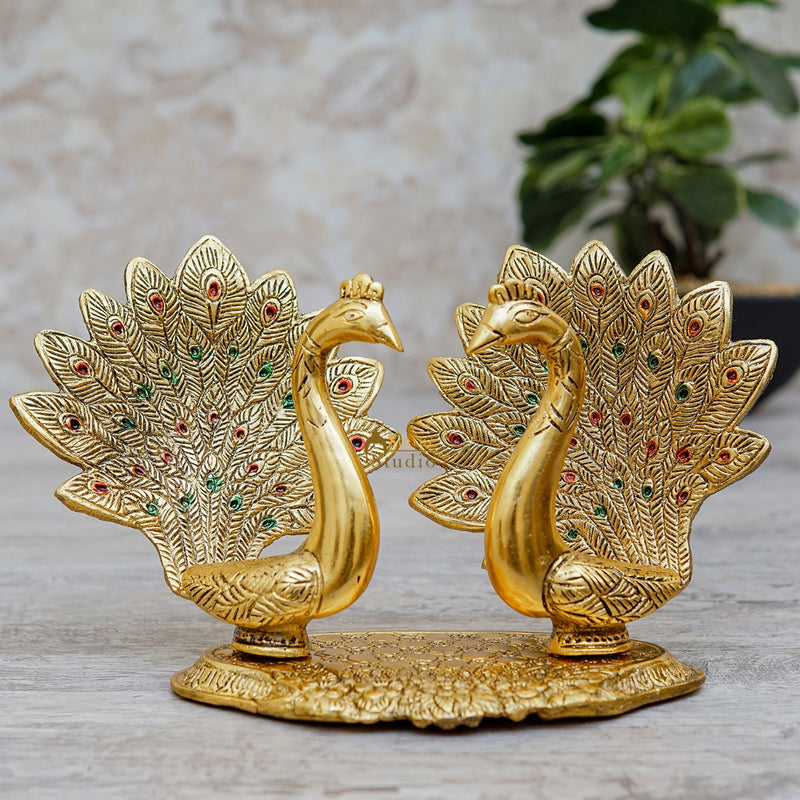 Metal Oxidized Peacock Pair Diwali Home Décor Corporate Gift Idol Statue Showpiece 5"