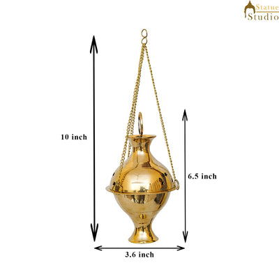 Brass Purifying Loban Burner Dhoop Dani For Puja Room Home Wall Hanging And Table Décor 6.5"