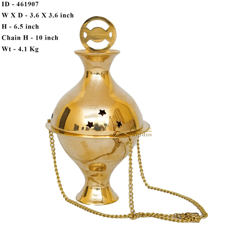 Brass Purifying Loban Burner Dhoop Dani For Puja Room Home Wall Hanging And Table Décor 6.5"