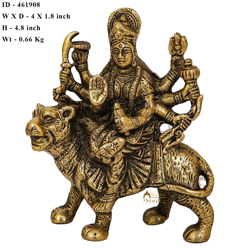 Brass Durga Maa Sherawali Idol Home Temple Puja Religious Décor Statue 4.5"