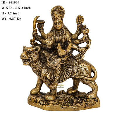 Brass Durga Maa Sherawali Idol Home Temple Puja Religious Décor Statue 5"