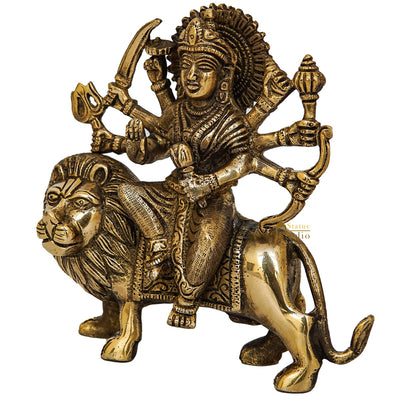 Brass Durga Maa Sherawali Idol Home Temple Puja Religious Décor Statue 5.5"