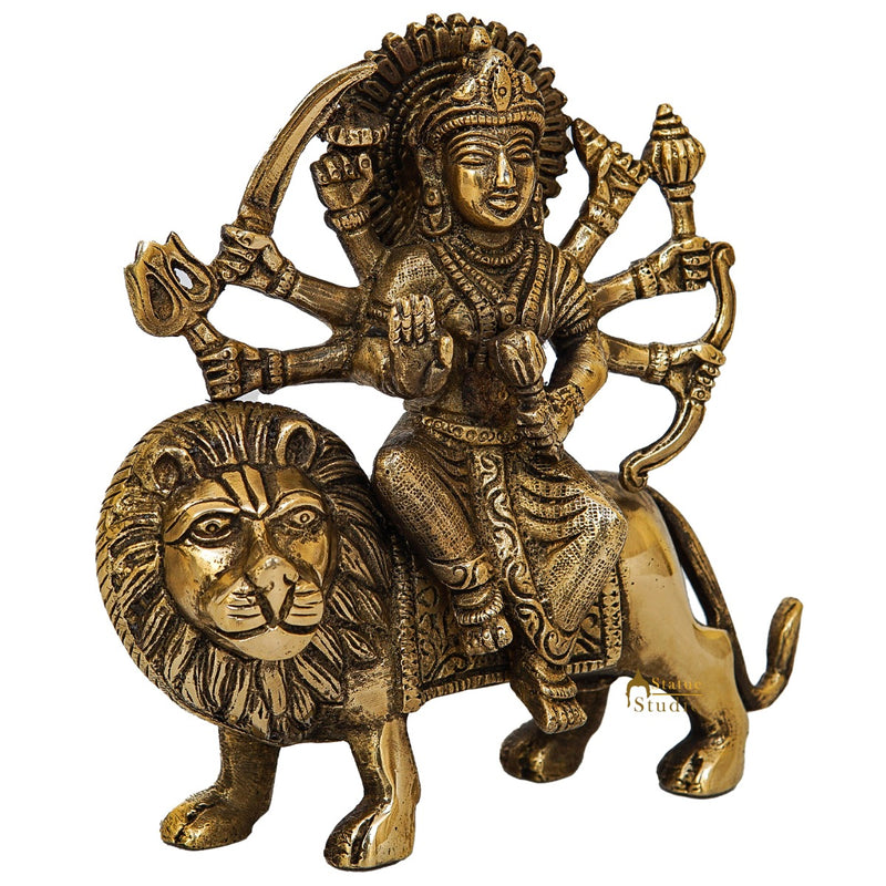 Brass Durga Maa Sherawali Idol Home Temple Puja Religious Décor Statue 5.5"
