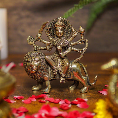 Brass Durga Maa Sherawali Figurine Showpiece 5.5 Inch 