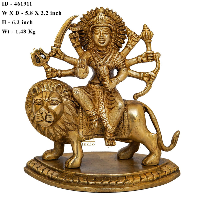 Brass Durga Maa Sherawali Idol Home Temple Puja Religious Décor Statue 6"